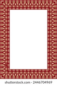 Vector square red with gold Egyptian ornament. Endless border, ancient Egypt frame.
