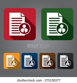Vector : Square Resume, User Information, Document With Businessman Flat Long Shadow Style Icon, Label, Sticker, Sign or Banner
