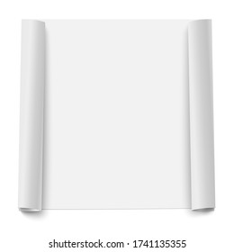 Vector square roll of white sticky paper with rolled both its ends with space for text isolated on white background. Template paper design for banner, ad and other aims.