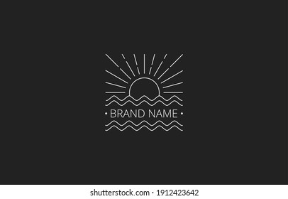 Vector of Square Sea and Sun Line Art Vintage Logo Template suitable for personal or business company brand