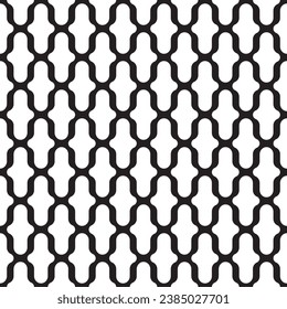 Vector square seamless abstract black oblong rounded shaped fence grid decorative pattern.