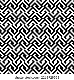 Vector square seamless black abstract linear geometric pattern on white background.