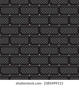 Vector square seamless black ice hockey pucks with grey line and triangles pattern.