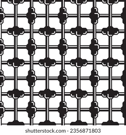 Vector square seamless black and white building kit with rods and connectors.