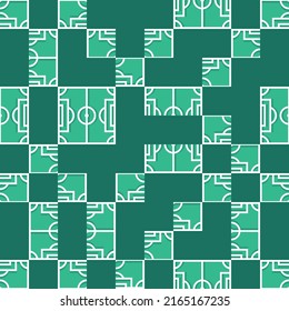 Vector square seamless green soccer or football field tetris pattern. Sport background.