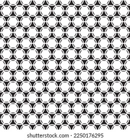 Vector square seamless sport black pattern of soccer ball circular polygons with hexagons on white background. Football texture.