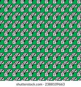 Vector square seamless sport football pattern of typographic soccer goal with black ball on green background.