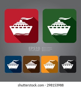 Vector : Square Seaport, Harbour ,Boat, Ferry Boat Flat Long Shadow Style Icon, Label, Sticker, Sign or Banner