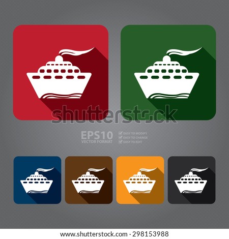 Vector : Square Seaport, Harbour ,Boat, Ferry Boat Flat Long Shadow Style Icon, Label, Sticker, Sign or Banner