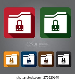 Vector : Square Secret Folder or Data Permission Security Long Shadow Style Icon, Label, Sticker, Sign or Banner