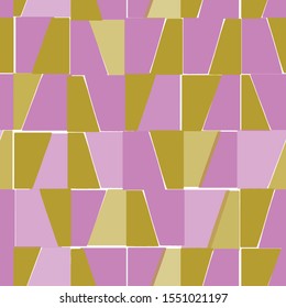 Vector square shapes seamless pattern. Woodblock print style repeat in yellow and lilac colorblock.