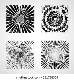 Vector Square Spirals in Grunge Style. Scrawls with Distress Texture . 
