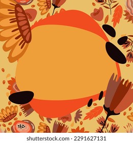 Vector square spring illustration with space for text and small stylized flowers in the background