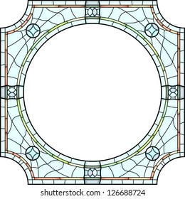 Vector square stained-glass window frame for round photography.
