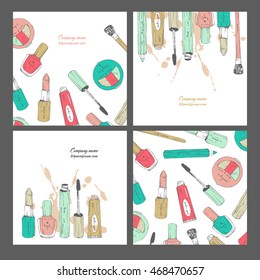 Vector square template cards with makeup items.