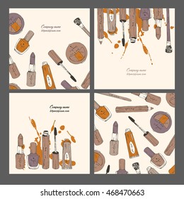 Vector square template cards with makeup items.