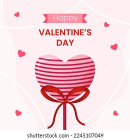 Vector square template greeting card for Valentines day. Heart shaped on pink background illustration. Flyer for celebrate event and social media.