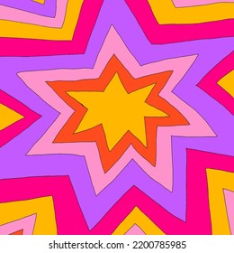 vector square template for social media.Rainbow copy space.Text box frame with waves,vibrant colors,star.1970 psychedelic hippie background.Naive vintage blank.feel good publication.abstract bubble
