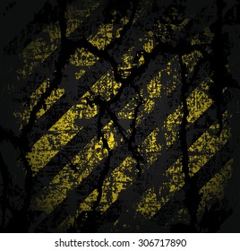 vector square texture cracked asphalt of old worn black and yellow lines warning of the dangers of