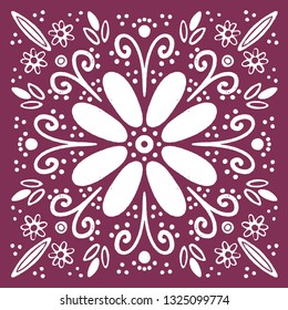 Vector square tile with folk rustic patterns. Vector illustration