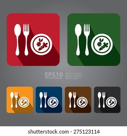 Vector : Square Vegan Food Flat Long Shadow Style Icon, Label, Sticker, Sign or Banner