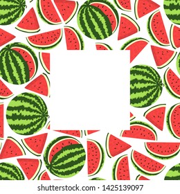 Vector square watermelon frame with space for text. Watermelon background. National watermelon day.