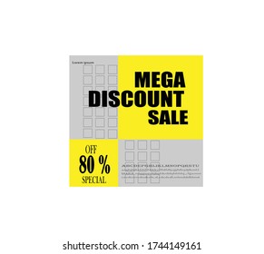 Vector square web banner templates for big and mega sale with yellow square elements.