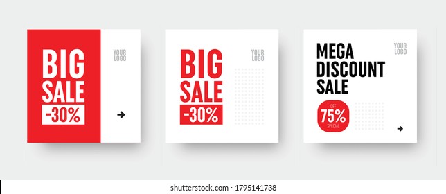Vector square web banner templates for big and mega sale Set for discounts. Social Media Design