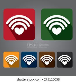 Vector : Square Wifi With Heart Flat Long Shadow Style Icon, Label, Sticker, Sign or Banner