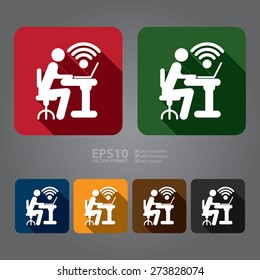 Vector : Square Wifi Service, Wifi Hotspot or Internet Service Long Shadow Style Icon, Label, Sticker, Sign or Banner