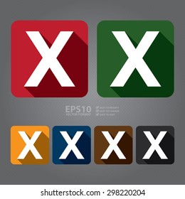 Vector : Square X, No, exit, Close, Delete Flat Long Shadow Style Icon, Label, Sticker, Sign or Banner