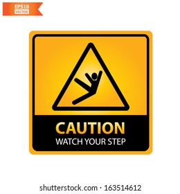 Vector : square yellow and black caution with watch your step text and sign isolated on white background. Eps10.