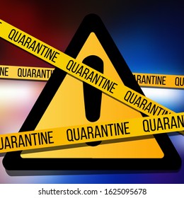 Vector square yellow quarantine ribbons on an ambulance lights background