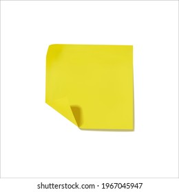 Vector square yellow sticker isolated on white background with folded corner, realistic 3D vector illustration, blank template.