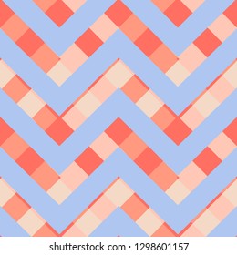 Vector square zigzag seamless pattern, gradient, living coral, pastel blue