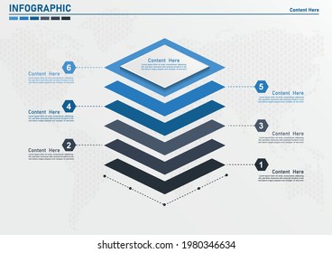 3D-Infografik von Vektorquadraten, Diagramm von Ebenen, Darstellung von Graphen. Business-Infografik-Startkonzept mit 6 Optionen.Label-Design mit 6 Optionen Leves oder Schritt.