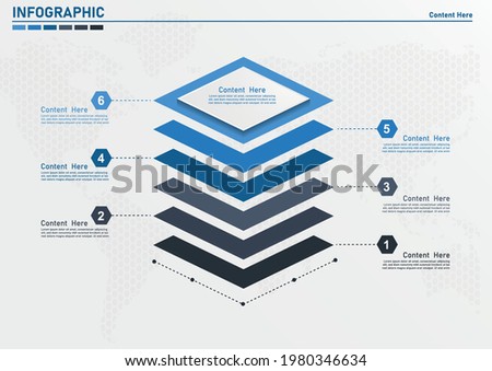 Vector squares 3D infographic, layers diagram chart, graph presentation. Business infographics startup concept with 6 options.label design with 6 options leves or step.