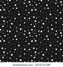 Vector squares pattern. Abstract minimalist geometric seamless texture with small random size squares, dots. Black and white abstract background. Simple minimal monochrome pattern. Repeat dark design