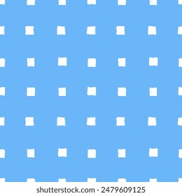 Vector squares pattern. Seamless blue and white brush stroke background. polka dot from squares print with distress texture. Painted ornament for kids. Childish design