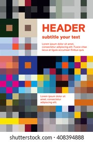 Vector squares pixel colorful modern magazine cover background with text