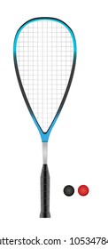 Vector squash or racketball racket and two balls - sport equipment