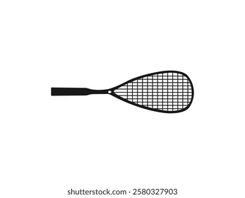 Vector squash racquet silhouette black icon. Ground game equipment. Squash racket silhouette, Racket silhouette. Vector simple flat graphic illustration. vector on a white background.