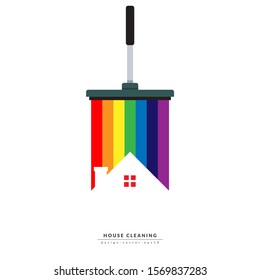 vector of squeegee scraping colorful rainbow over roof of house. home cleaning service business banner template