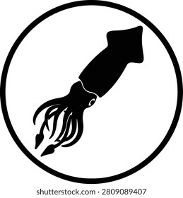 Vector squid icon cephalopod black and white circle silhouette illustration