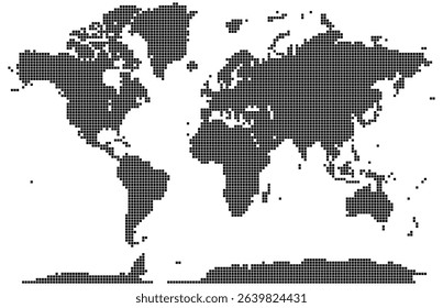 Vector squire shape dotted globe illustration with horizontal layout. Great for global mapping, geography, and digital symbols. Squire shape dotted world map feathering abstract country boundary 