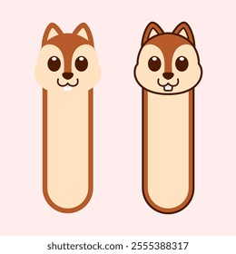 Vector Squirrel Bookmark Flat Design Illustration