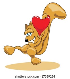 Vector of a squirrel carrying a heart in his hands