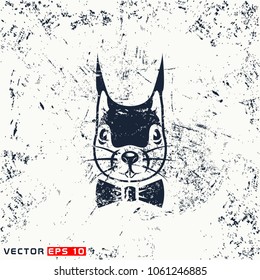 Vector squirrel head on grunge background