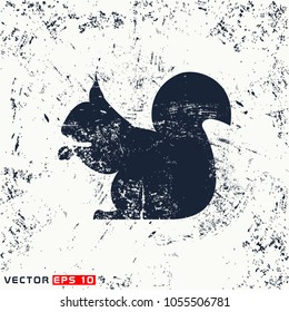 Vector squirrel silhouette on grunge background