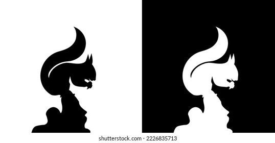  Vector squirrel silhouette view side, white and black